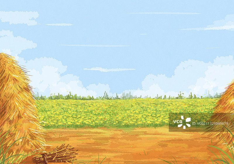 金色田野背景插画横版图片素材