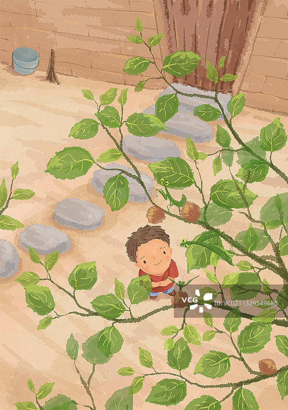 树枝下的小男孩图片素材