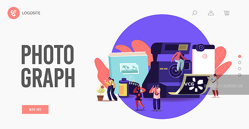 在巨型照相机旁的微型摄影师图片素材