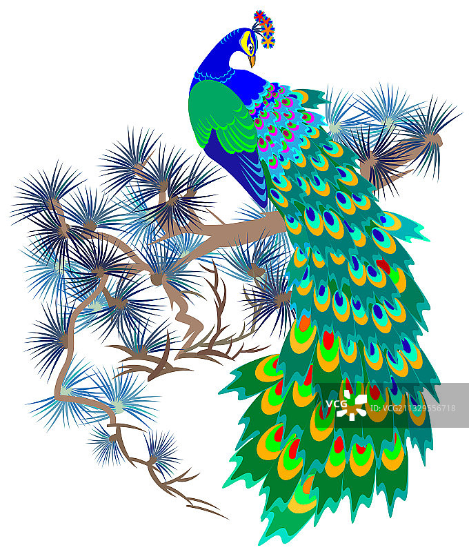 童话仙境小鸟栖息松枝图片素材