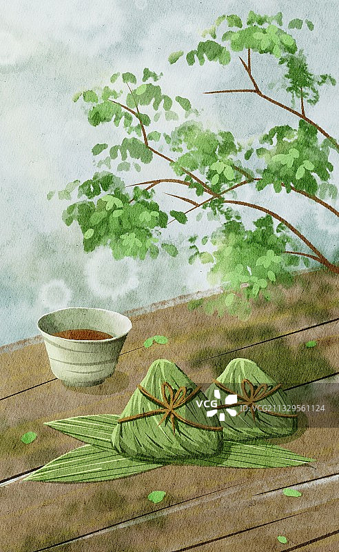 端午节粽子美食水彩插画图片素材
