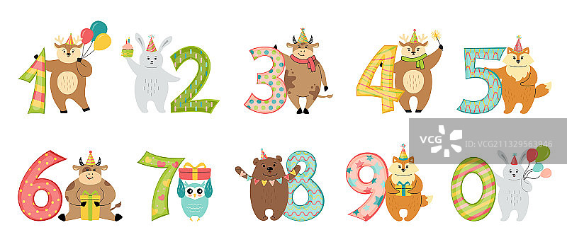 生日动物数字卡通儿童套装图片素材