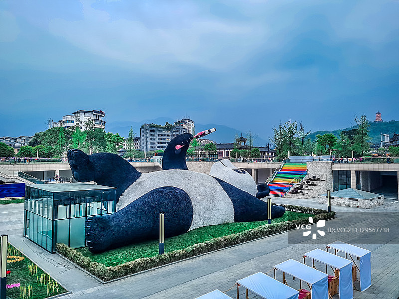 都江堰水文化广场 成都，仰天窝广场熊猫自拍图片素材