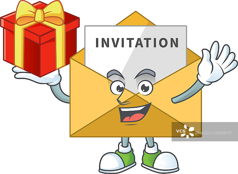 带有红色礼品盒的卡通邀请函图片素材