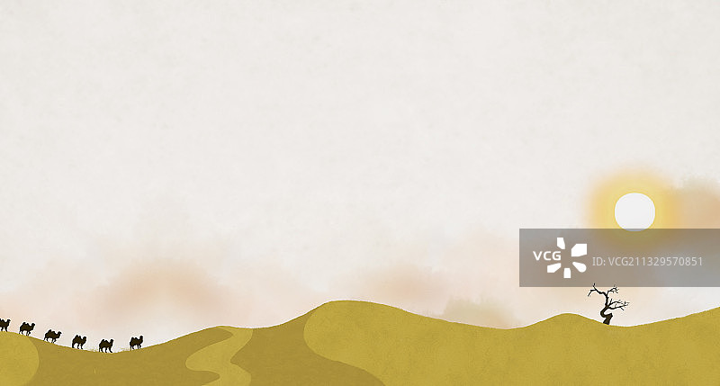 中式插画背景沙漠图片素材