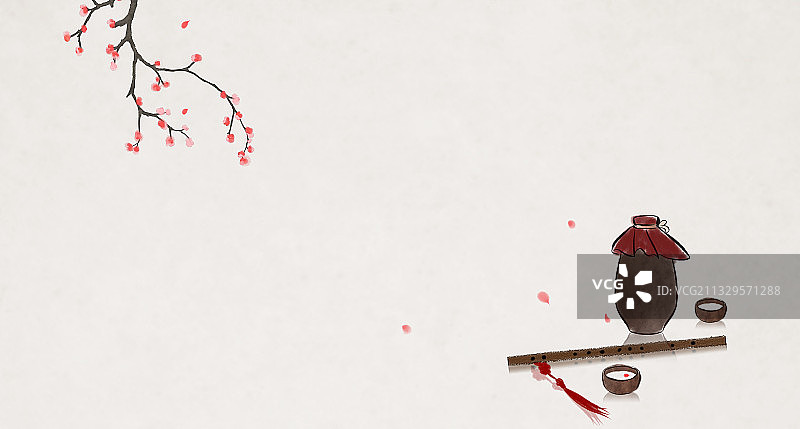 中式插画背景酒图片素材