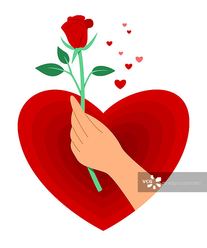 手持情人节红玫瑰大爱心图片素材