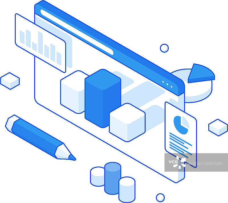 带有商业图表的卡通网站页面图片素材