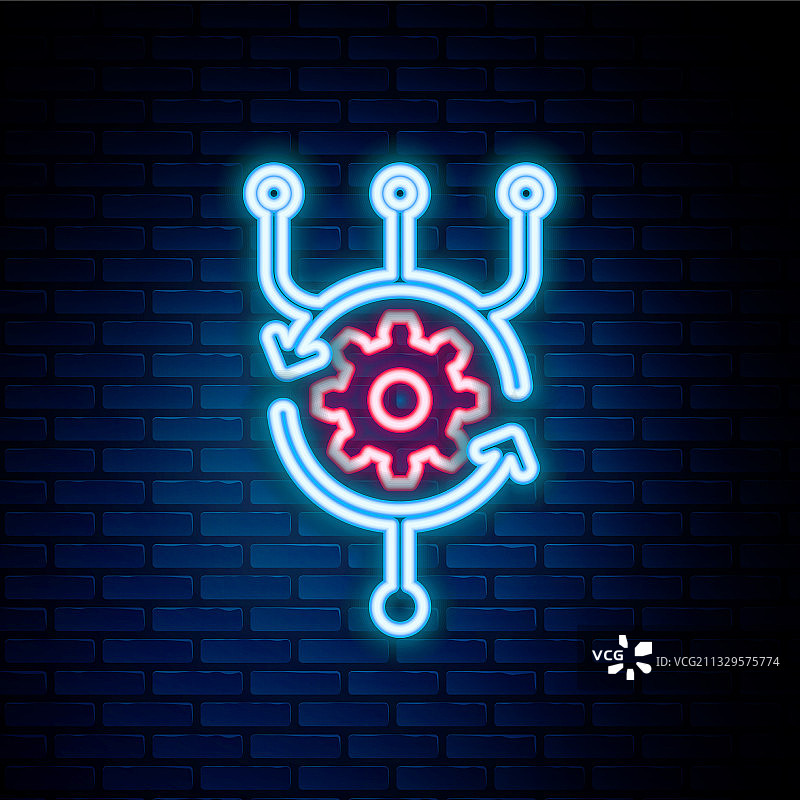 砖墙上孤立的发光线条算法霓虹灯图标图片素材