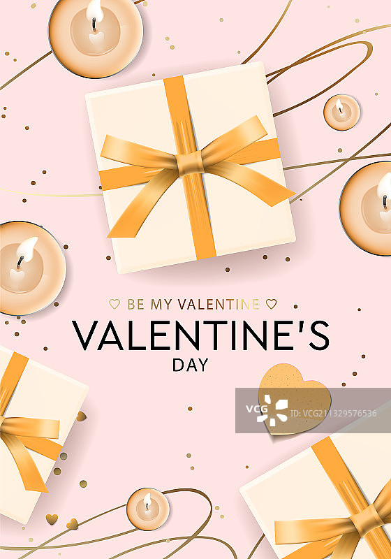 情人节设计：礼品盒和蜡烛图片素材