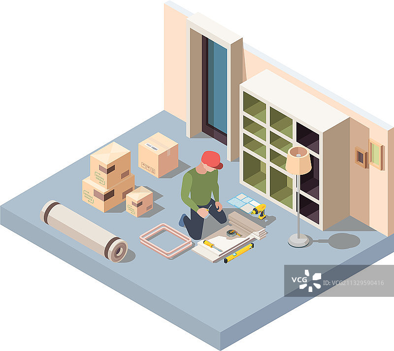 室内家具：工匠组装新桌子图片素材