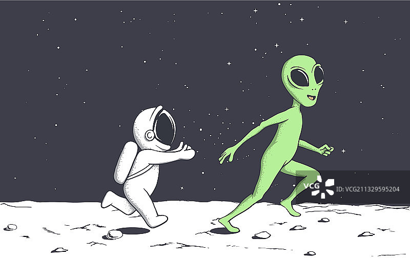 宇航员与外星人玩耍图片素材