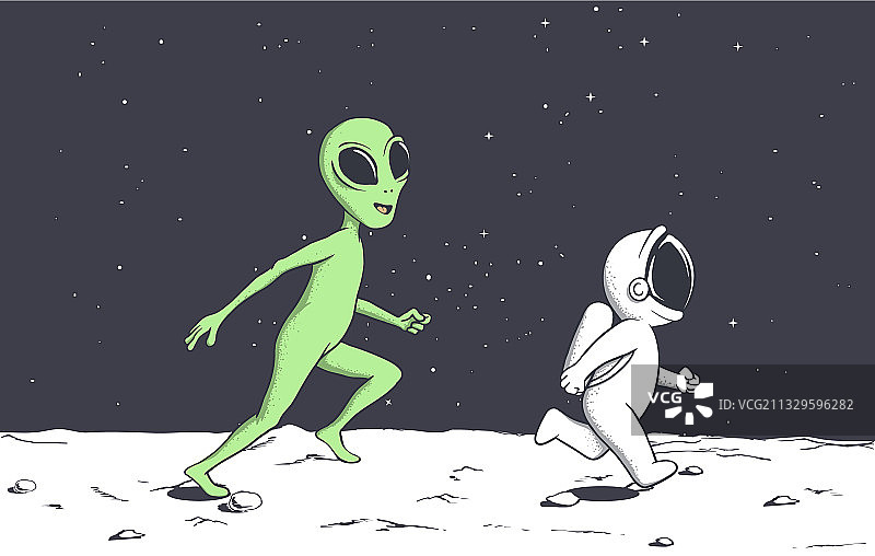 外星人与宇航员玩耍图片素材