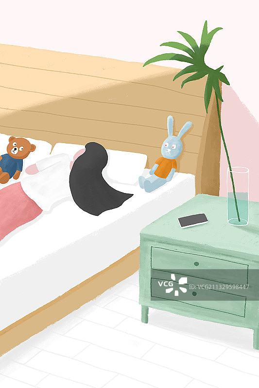 一人睡觉插画图片素材