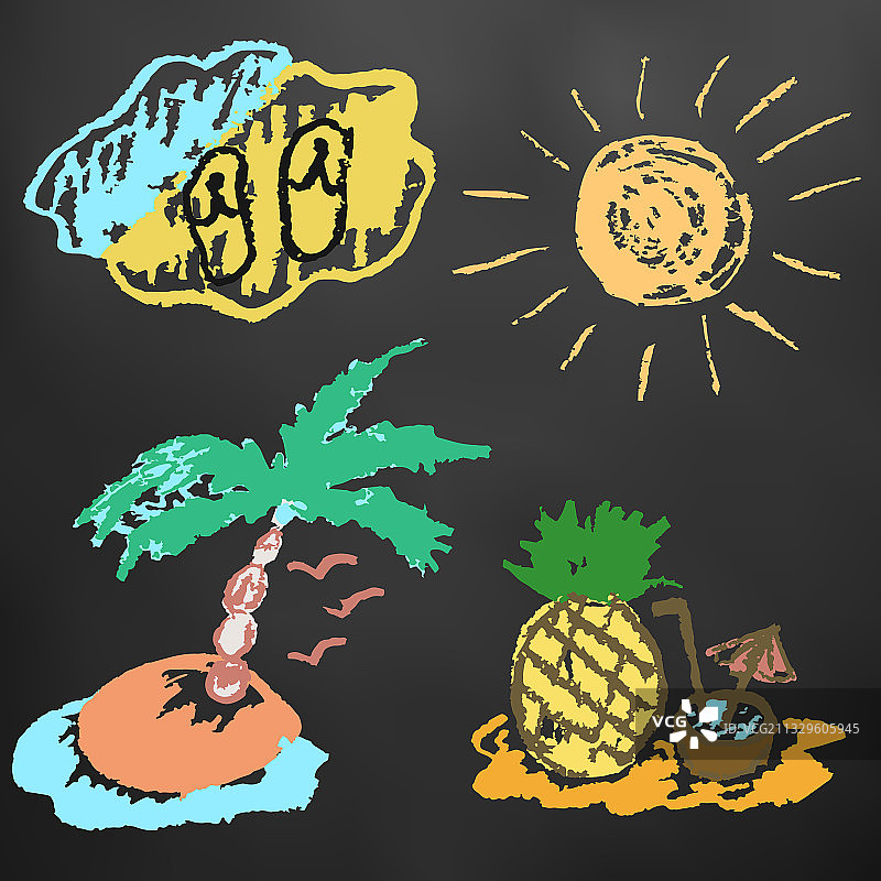 孩子们用彩色粉笔在黑板上画图片素材