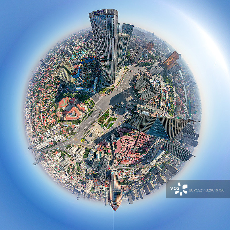 天津小白楼地区小行星720度全景图图片素材