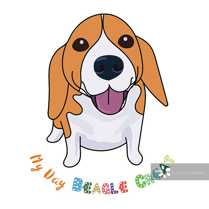 白色背景上姿势滑稽的可爱小猎犬图片素材