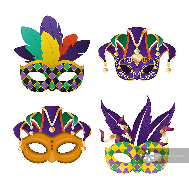 带羽毛的狂欢节面具图标集图片素材