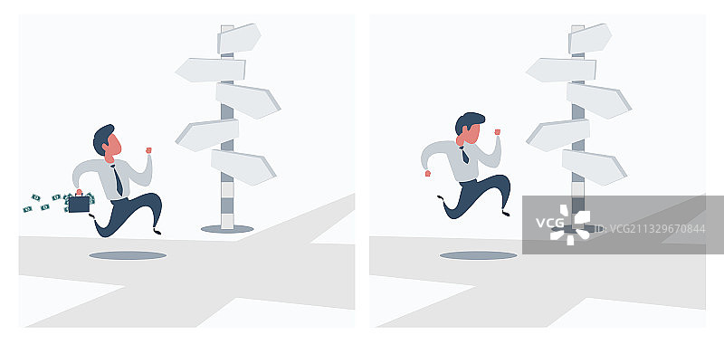 一名商人看着指向正确方向的箭头图片素材