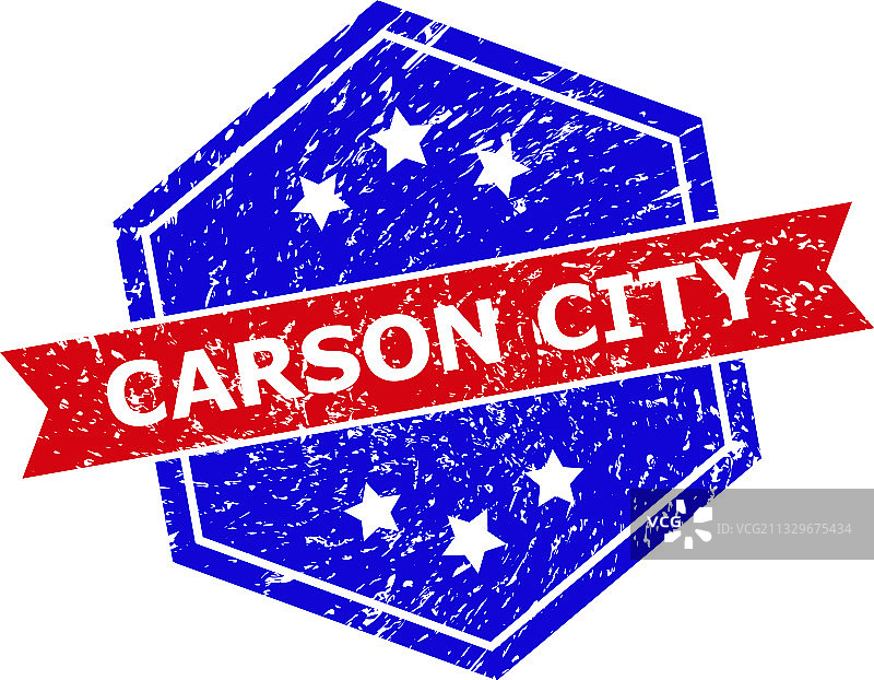 六边形双色卡森市橡胶印章图片素材