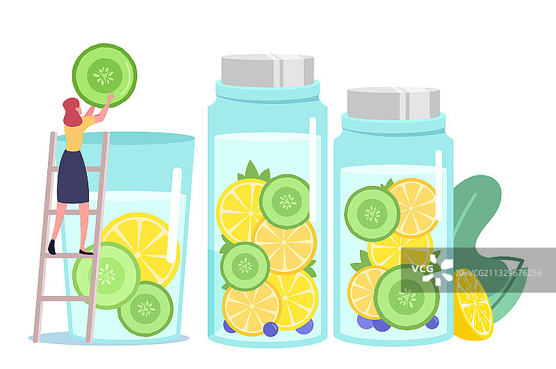 女性角色在巨大的黄瓜片上图片素材