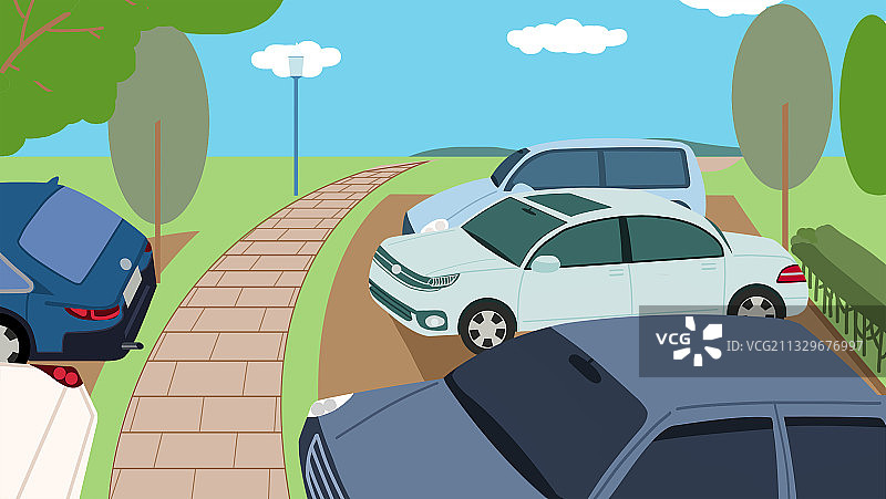 公共区域停车场汽车卡通扁平插画图片素材
