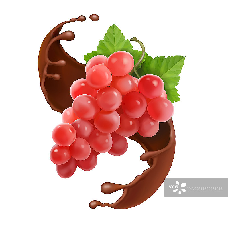巧克力飞溅中的红色葡萄枝图片素材