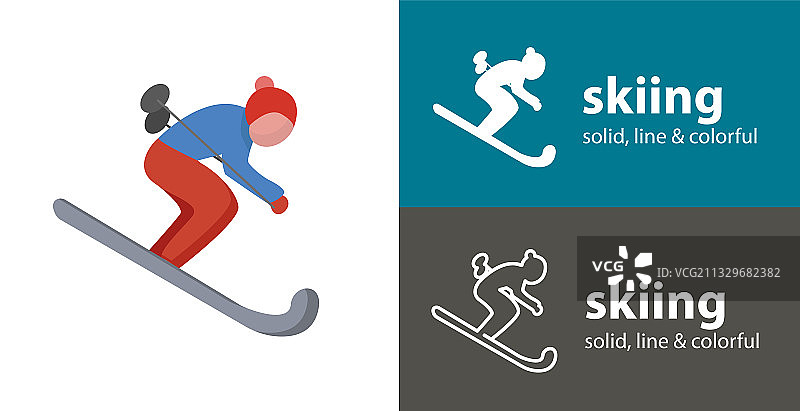 滑雪扁平图标剪影线条图片素材