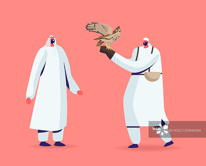 穿着阿拉伯服装的男性角色与猎鹰图片素材