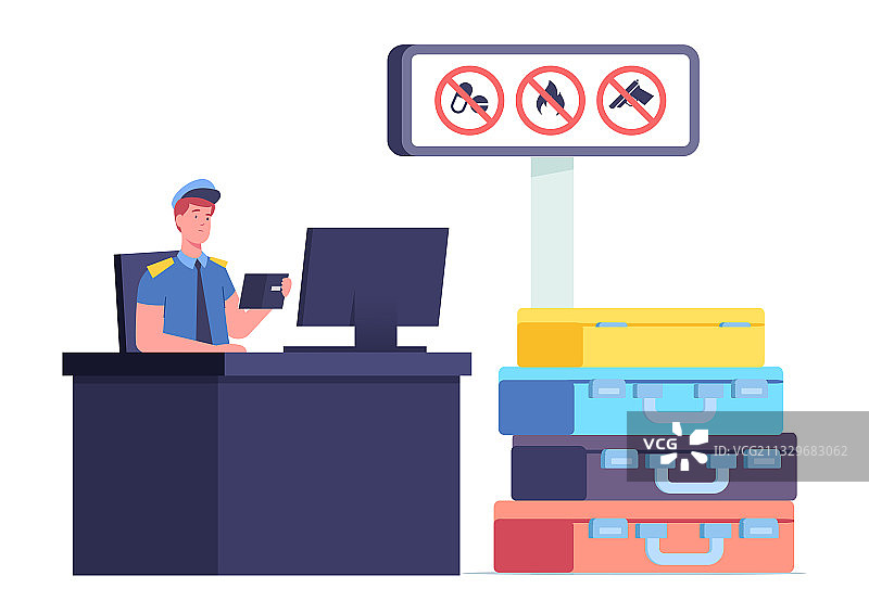 坐在办公桌前的男性海关官员图片素材