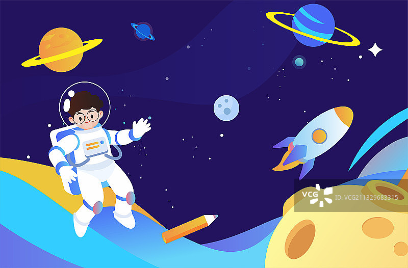 儿童宇航员在星空中飞行图片素材