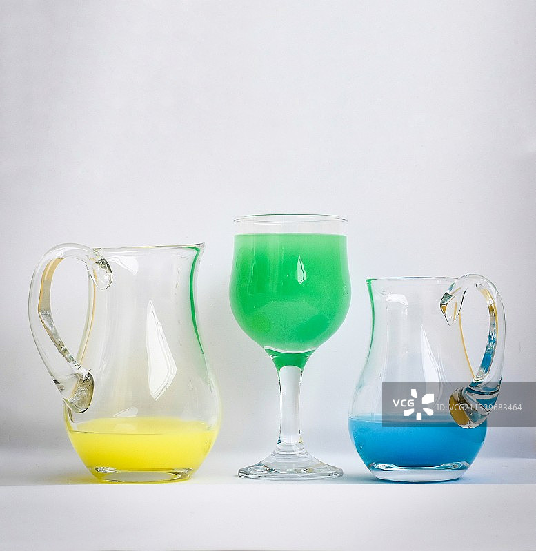 玻璃杯饮料特写，白色背景图片素材