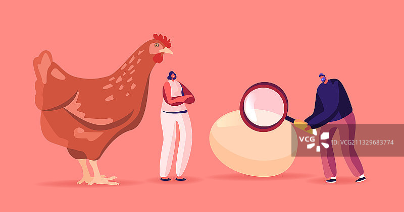 在巨大母鸡旁的迷你男人和女人图片素材