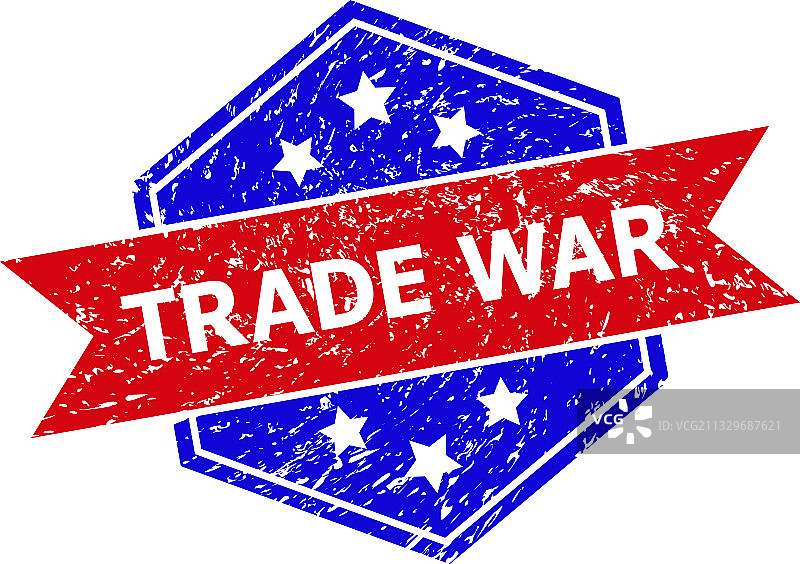 六边形双色贸易战橡胶印章图片素材