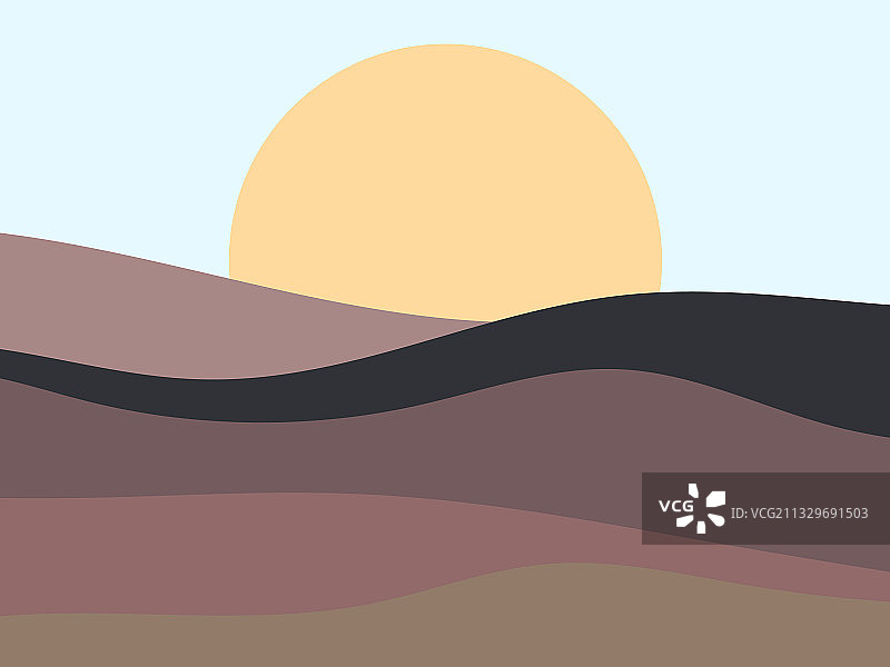 极简风格日落波浪景观图片素材