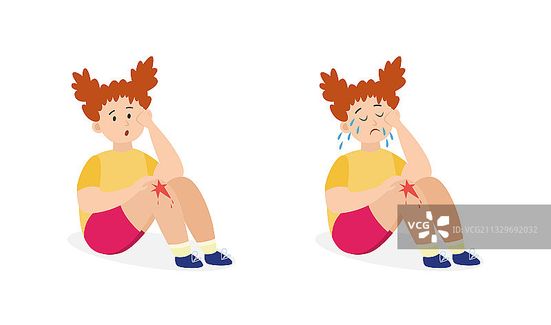 卡通孩子腿部受伤哭泣图片素材