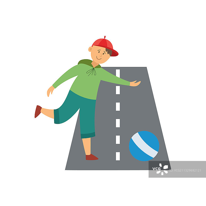 扁平风格儿童马路危险玩耍图片素材