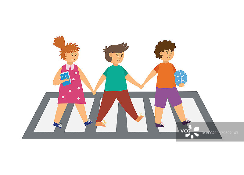 儿童角色们过马路图片素材