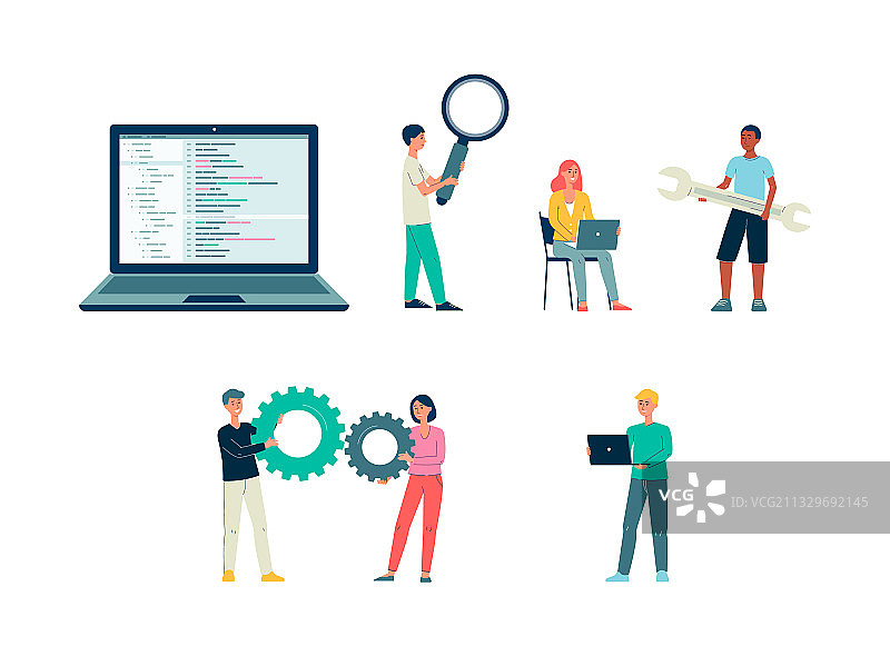 程序员和代码测试员（扁平风格）图片素材