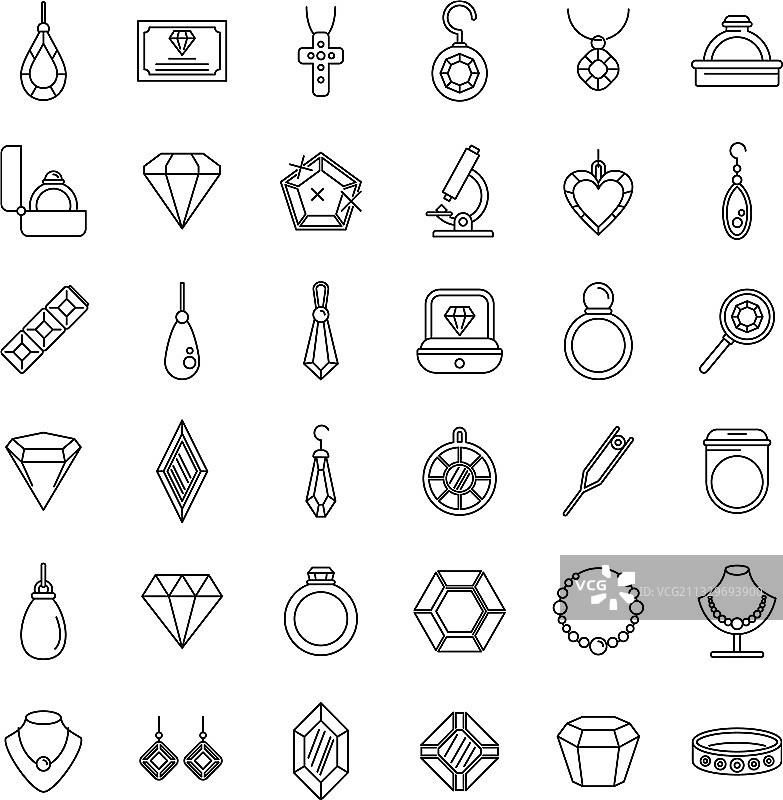 珠宝商宝石图标轮廓集图片素材