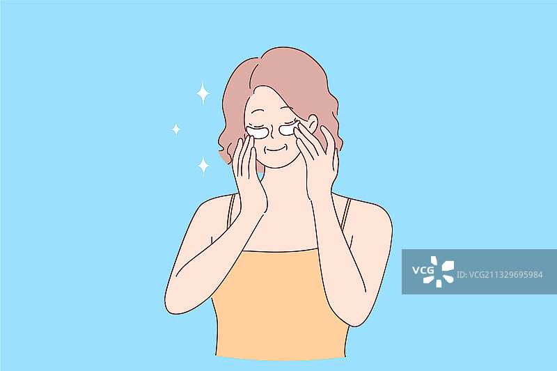 使用眼膜和化妆品概念图片素材