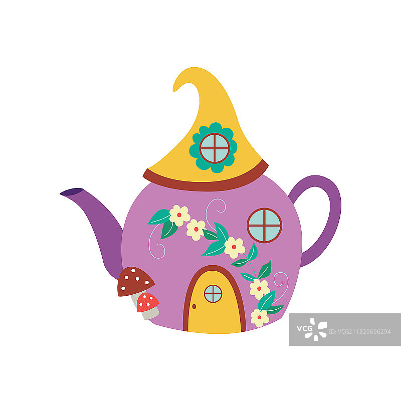 水壶形状的侏儒或仙女玩具屋2.5D设计图片素材