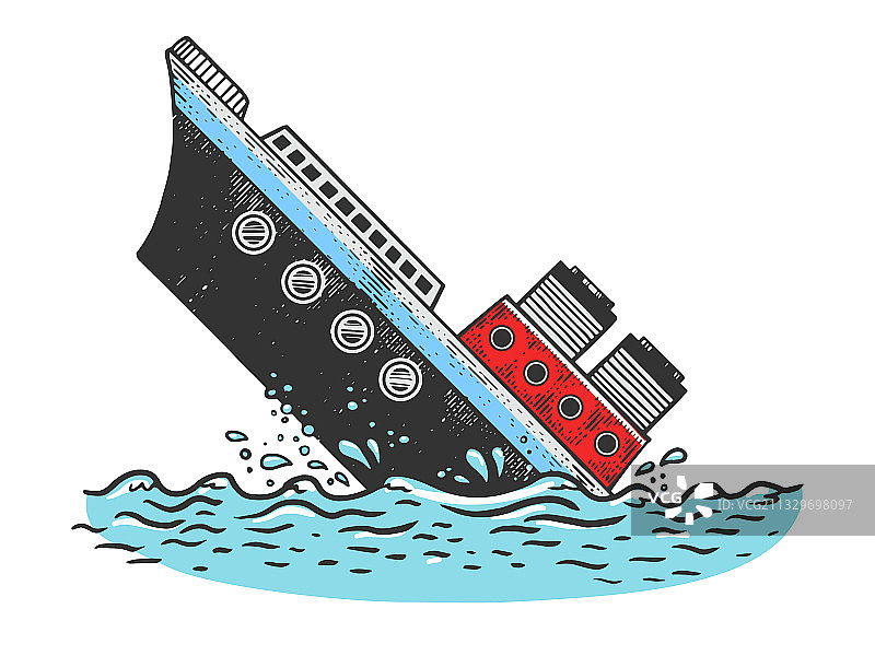 沉没的蒸汽船素描雕刻图片素材