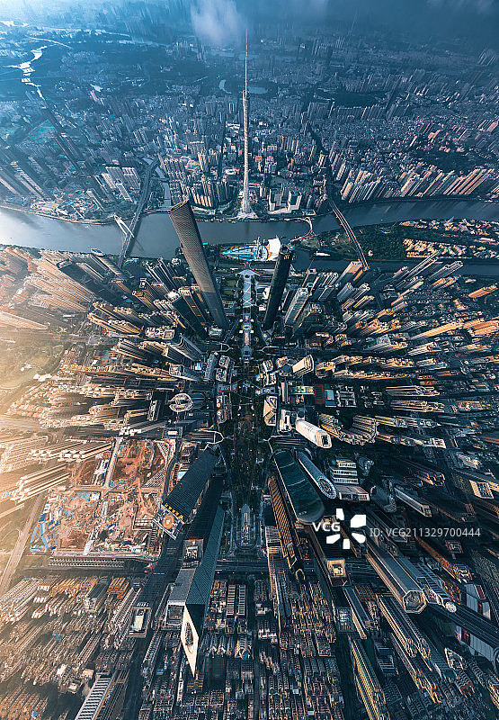 上帝视觉下的广州珠江新城全景图片素材