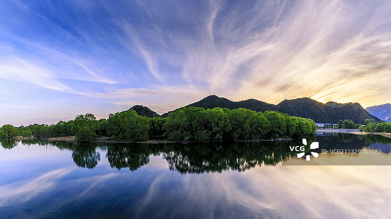 密云水库湖心岛日落图片素材