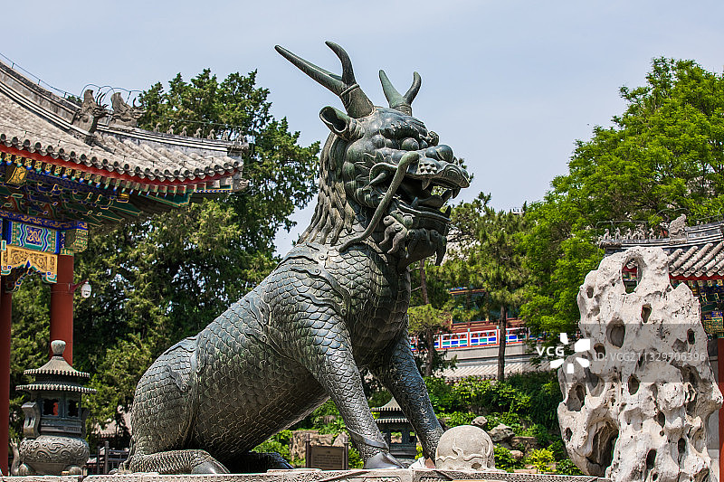 北京颐和园仁寿殿前的青铜麒麟图片素材