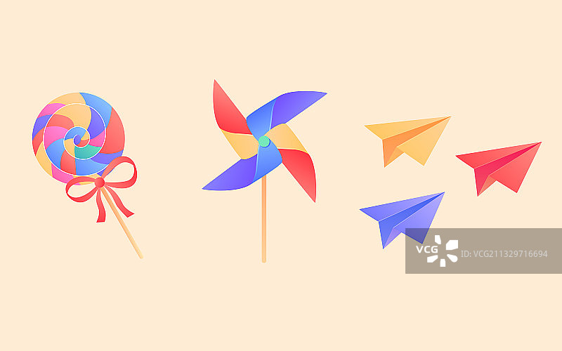 卡通夏天夏令营幼儿园儿童童年玩具矢量插画图片素材