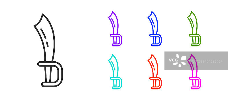 白色背景上的黑色线条海盗剑图标图片素材