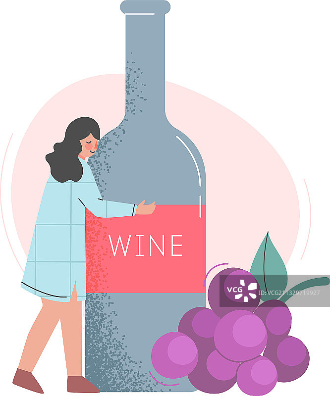 卡通醉酒女人抱着大酒瓶图片素材