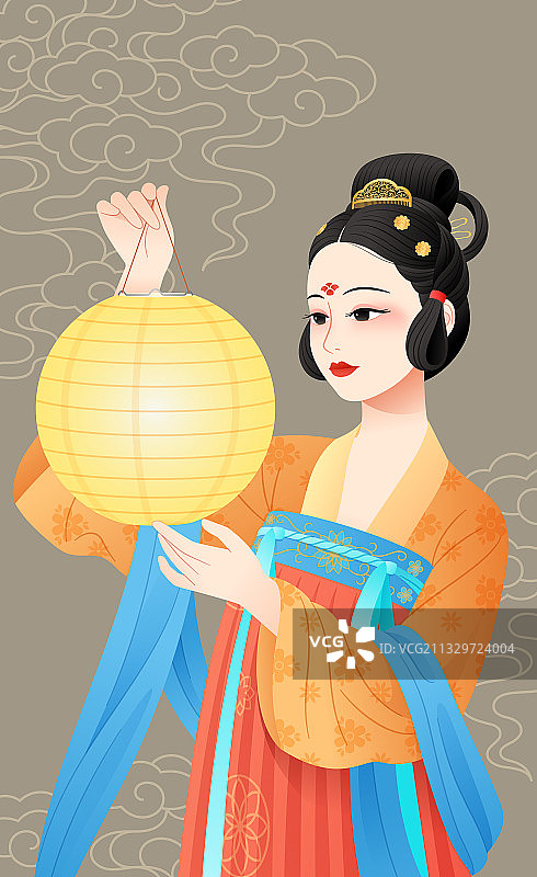 一个提着灯笼的汉服女子图片素材